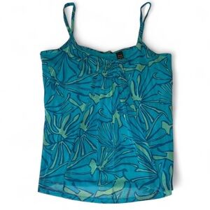 New York & Company Blue and Green Floral Flowy Tank